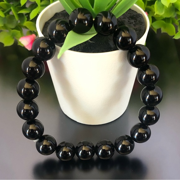 Black Obsidian 10mm Natural Stone Beads Stretchable Bracelet - Picture 1 of 2